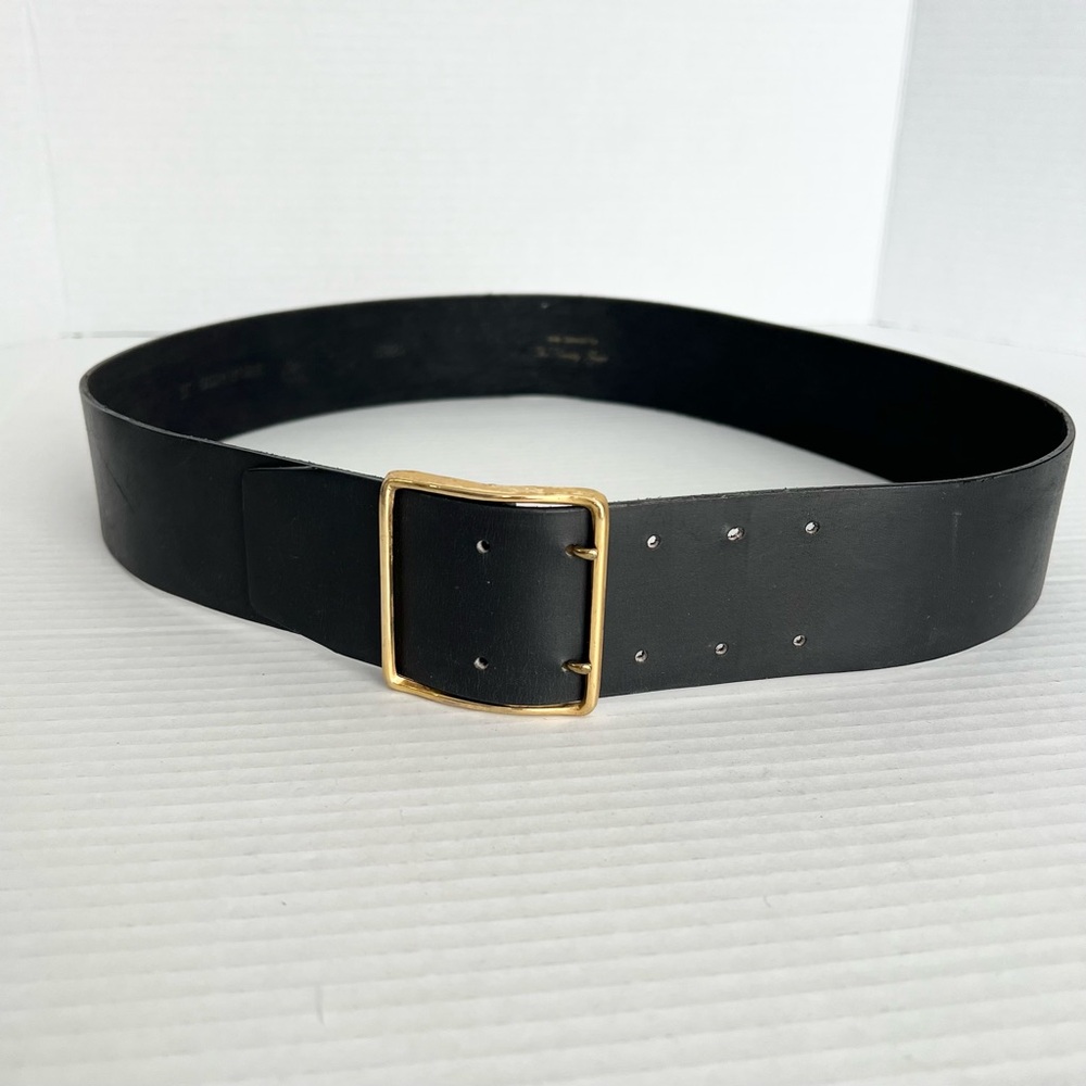 Women's Wide Saddle Leather Belt Double Prong Gold Buckle Time Capsule Classic